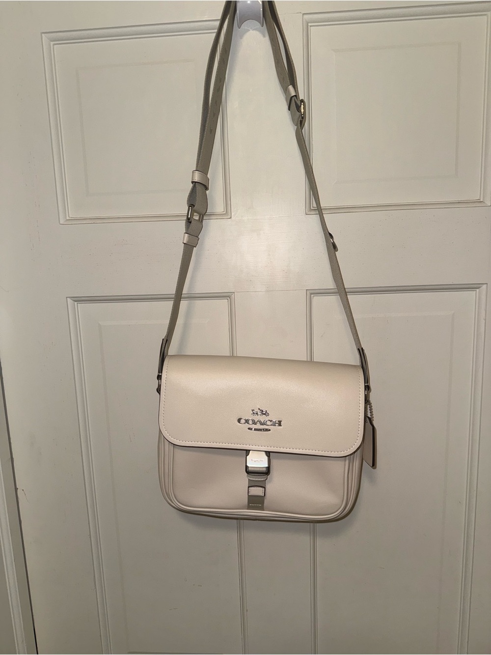 Coach Leather Flap Crossbody Bag in Cream